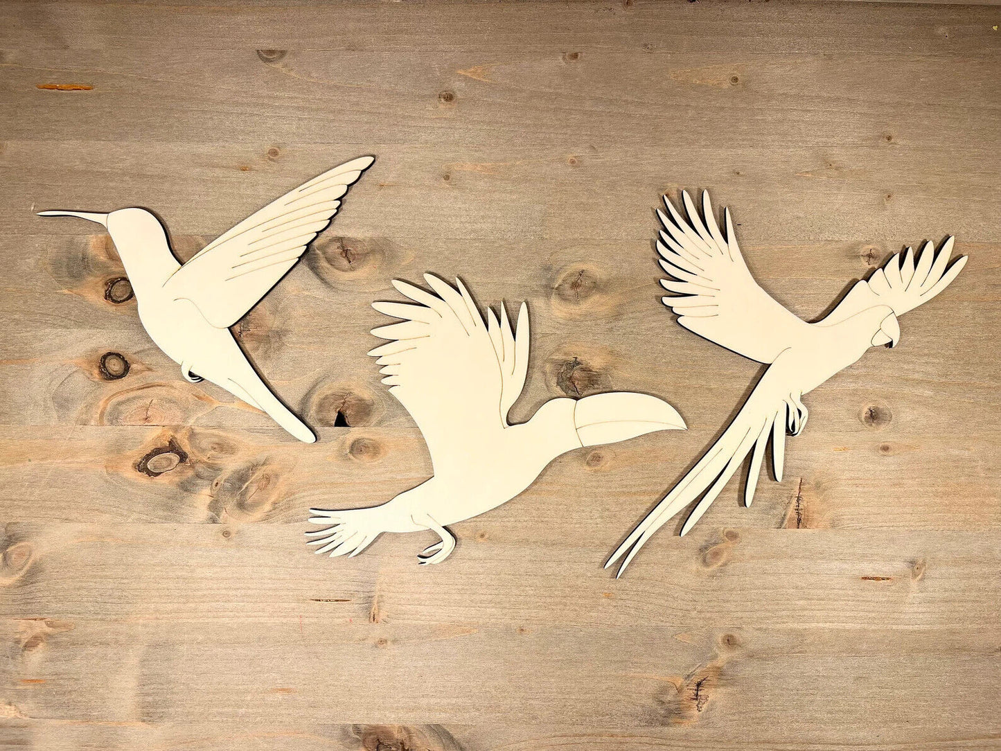 3 birds of paradise jungle birds decoration children's room made of wood